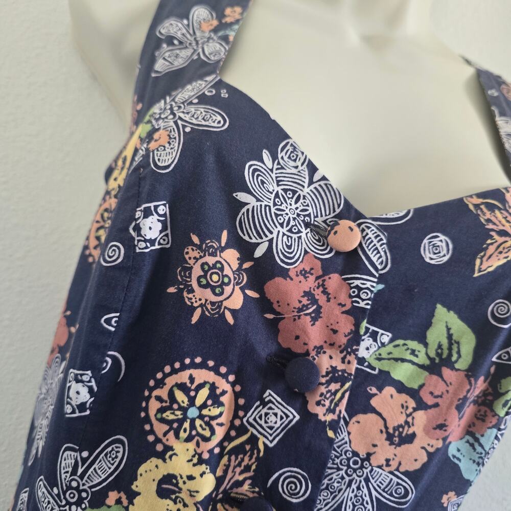 Vintage Laura Ashley Navy Floral Midi Dress-US 6 Open Cross Back Cottage Classic - Picture 6 of 11